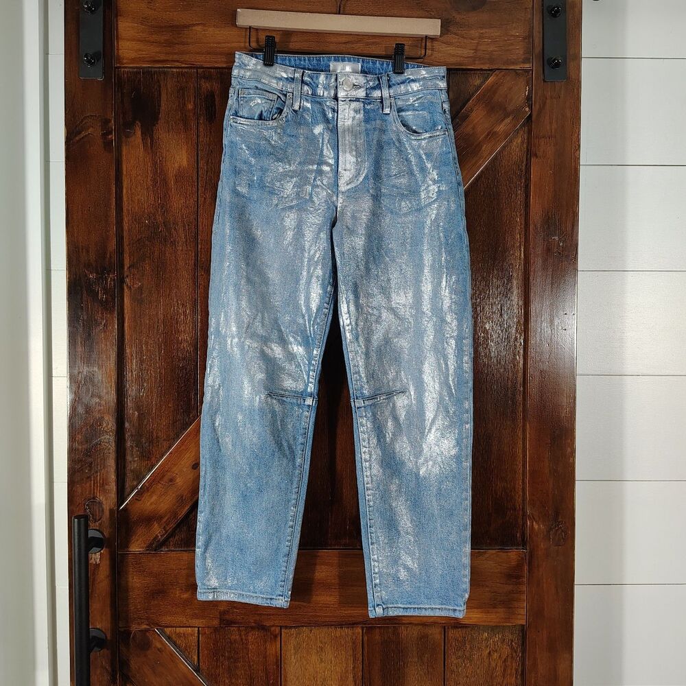 Kut From the Kloth Ashley Slouchy Barrel Jeans Womens Size 2 High Rise Metallic - Picture 2 of 11